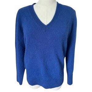 Halogen 100% Cashmere Sweater Soft Preppy Grandpacore Dark Academia Blue Medium